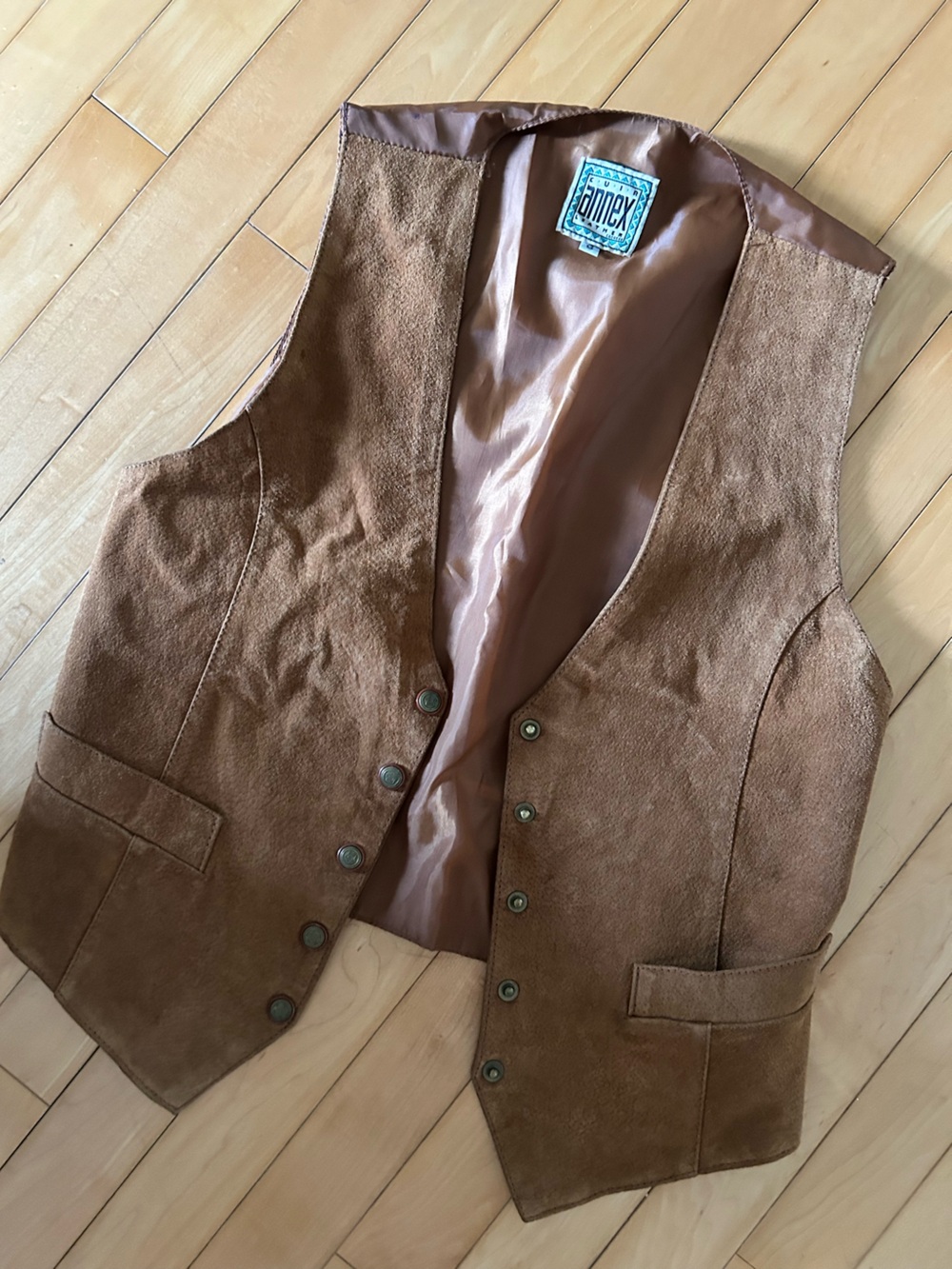 Vintage Brown Suede Button Vest with Lined Interior
